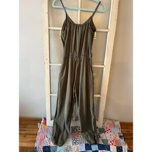 ODICIA olive green spaghetti strap jumpsuit S boho w/ pockets